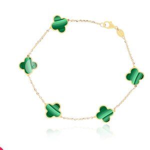 The Lovery green clover malachite 14kt gold bracelet.